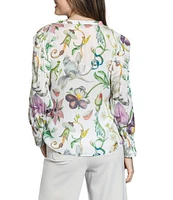APNY Woven Printed Split V-Neck Long Sleeve Blouse