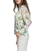 APNY Woven Printed Split V-Neck Long Sleeve Blouse