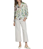 APNY Woven Printed Split V-Neck Long Sleeve Blouse