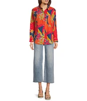 APNY Woven Printed Spread Collar Long Sleeve Button Front Shirt