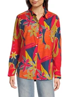 APNY Woven Printed Spread Collar Long Sleeve Button Front Shirt