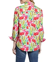 APNY Woven Tullip Printed Spread Collar Long Sleeve Button Front Shirt