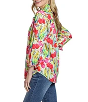 APNY Woven Tullip Printed Spread Collar Long Sleeve Button Front Shirt