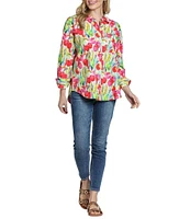 APNY Woven Tullip Printed Spread Collar Long Sleeve Button Front Shirt