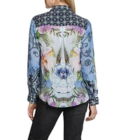 APNY Woven Printed Spread Collar Long Sleeve Shirt
