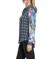 APNY Woven Printed Spread Collar Long Sleeve Shirt
