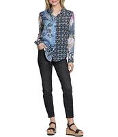APNY Woven Printed Spread Collar Long Sleeve Shirt