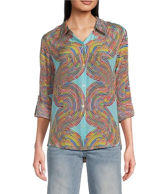 APNY Woven Printed Spread Collar Long Sleeve Shirt