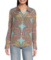 APNY Woven Printed Spread Collar Long Sleeve Shirt