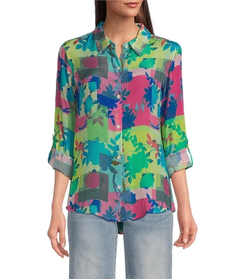 APNY Woven Printed Spread Point Collar Long Sleeve Shirt