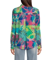 APNY Woven Printed Spread Point Collar Long Sleeve Shirt