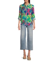 APNY Woven Printed Spread Point Collar Long Sleeve Shirt