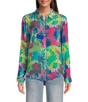 APNY Woven Printed Spread Point Collar Long Sleeve Shirt