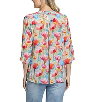 APNY Woven Printed V-Neck 3/4 Sleeve Blouse