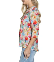 APNY Woven Printed V-Neck 3/4 Sleeve Blouse