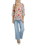 APNY Woven Printed V-Neck 3/4 Sleeve Blouse