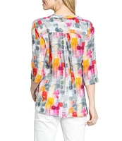 APNY Woven Printed Tassel V-Neck Long Sleeve Blouse