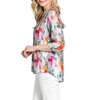 APNY Woven Printed Tassel V-Neck Long Sleeve Blouse