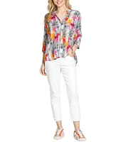 APNY Woven Printed Tassel V-Neck Long Sleeve Blouse
