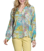 APNY Woven Abstract Printed V-Neck Long Sleeve Blouse