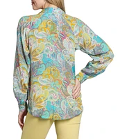 APNY Woven Abstract Printed V-Neck Long Sleeve Blouse