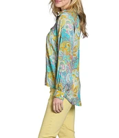 APNY Woven Abstract Printed V-Neck Long Sleeve Blouse