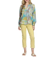 APNY Woven Abstract Printed V-Neck Long Sleeve Blouse