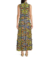 APNY Woven Printed V-Neck Sleeveless Tiered Maxi A-Line Dress