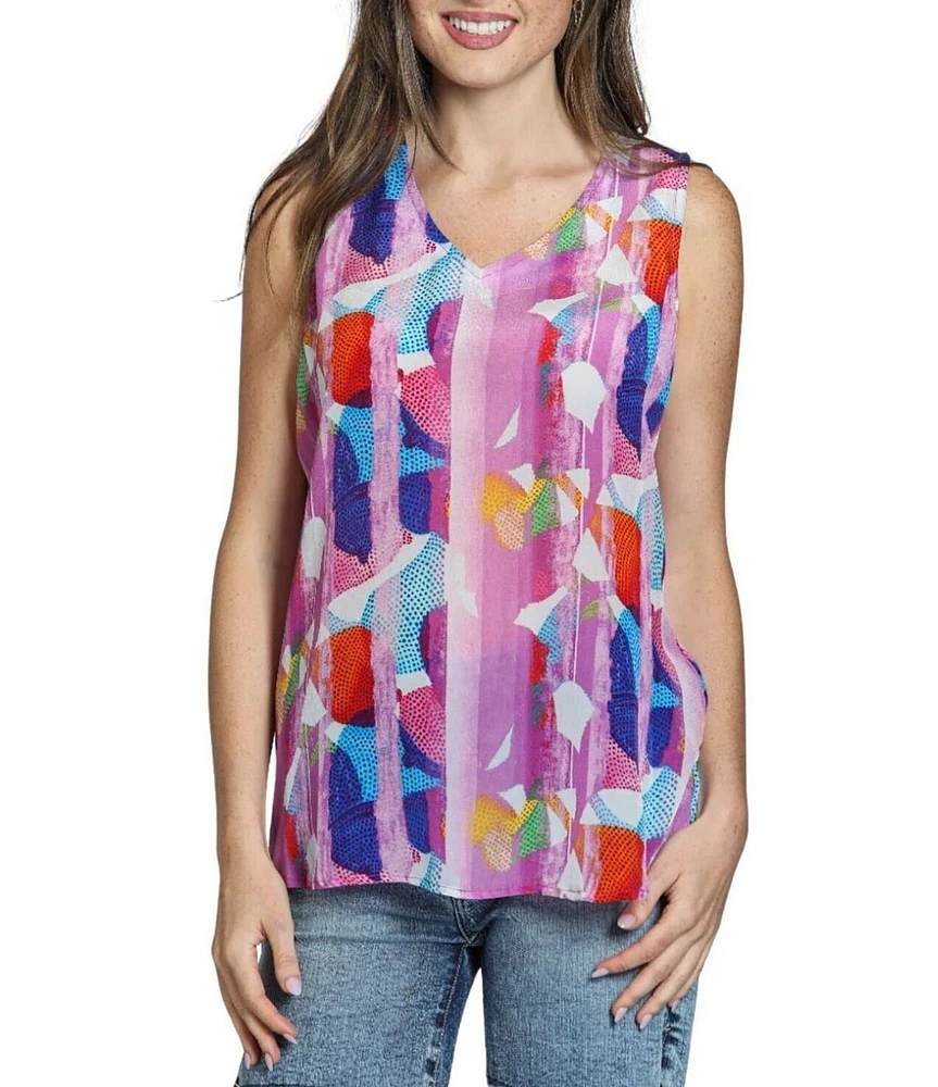APNY Woven Printed V-Neck Sleeveless Top