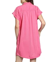 APNY Woven V-Neck Short Sleeve Button Front Shirt Dress