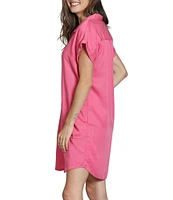 APNY Woven V-Neck Short Sleeve Button Front Shirt Dress