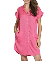 APNY Woven V-Neck Short Sleeve Button Front Shirt Dress