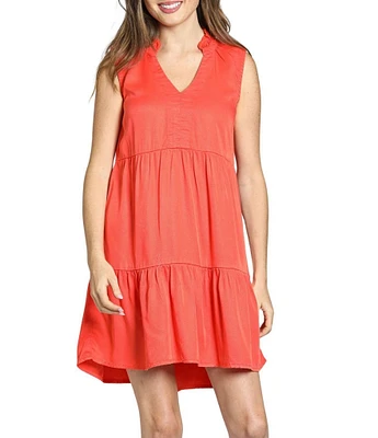 APNY Woven V-Neck Sleeveless Ruffle Tiered A-Line Dress