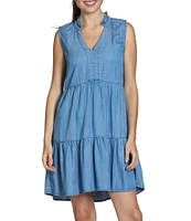 APNY Woven V-Neck Sleeveless Ruffle Tiered A-Line Dress