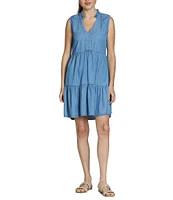 APNY Woven V-Neck Sleeveless Ruffle Tiered A-Line Dress