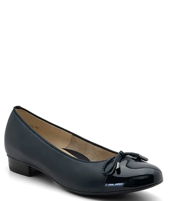 ara Belinda Leather Cap Toe Bow Ballet Flats