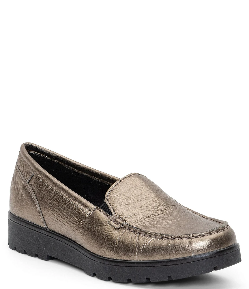 ara Dewitt Metallic Leather Platform Wedge Loafers