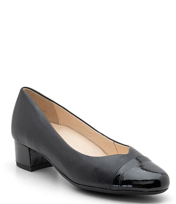 ara Nanette Leather Cap Toe Block Heel Pumps