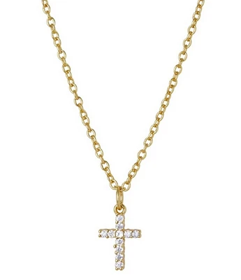 Argento Vivo Crystal CZ Mini Cross Short Pendant Necklace