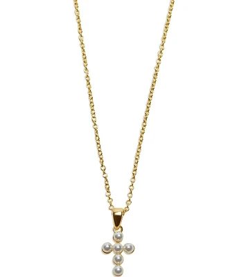 Argento Vivo Pearl Cross Short Pendant Necklace