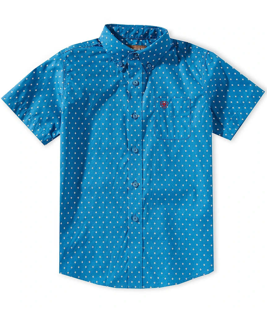 Ariat Big Boys 7-14 Short Sleeve Printed Scott Woven Shirt