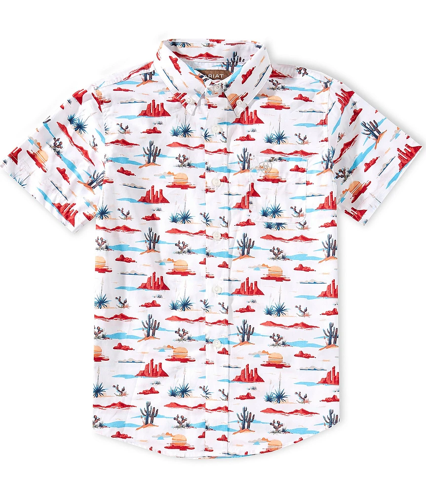 Ariat Big Boys 7-14 Short Sleeve Printed Scout Woven Shirt