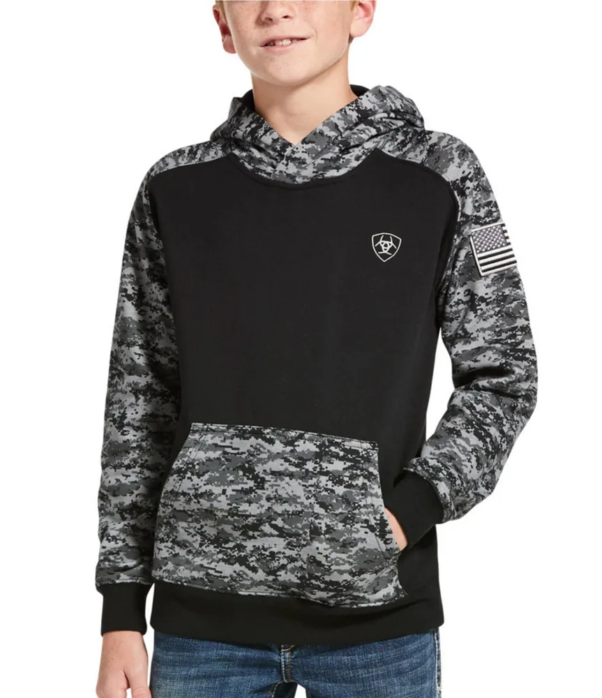 Big Boys 7-14 Long Sleeve Patriot Camo Print Hoodie