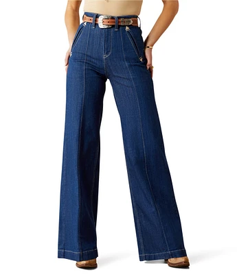 Ariat Bria Western Ultra High Rise Pintuck Slash Wide Leg Pocket Jeans