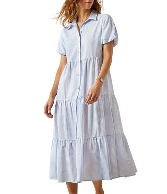 Ariat Dovestone Seersucker Puff Sleeve Tiered Shirt Dress