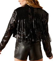 Ariat High Roller Sequin Fringe Notch Collar Long Sleeve Cropped Blazer