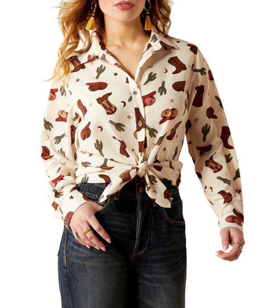 Ariat Homestyle Western Cowgirl Spread Collar Long Sleeve Button Down Shirt