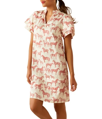 Ariat Iffley V-Neck Tiered Short Sleeve Poplin Shift Dress