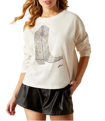 Ariat Meant For Walking Metallic-Studded Cowgirl Boot Graphic Crew Neck Long Sleeve T-Shirt