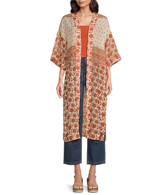 Ariat Paige Georgette Mix Print 3/4 Sleeve Sheer Duster